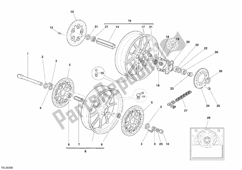 Wszystkie części do Ko? A Ducati Superbike 999 S USA 2005